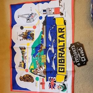 Vintage Gibraltar Tea Towel Cotton White Red Blue Yellow Brown Black